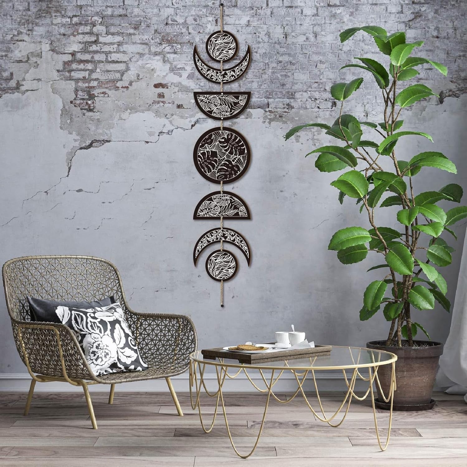 Moon Phase Wall Art Wooden Boho Witchy Hanging Decor