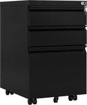 Black Locking Steel File Cabinet 3 Drawer Rolling Under Desk Storage