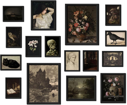 Dark Academia Wall Art Set 16PCS Gothic Gallery Prints Aesthetic Decor