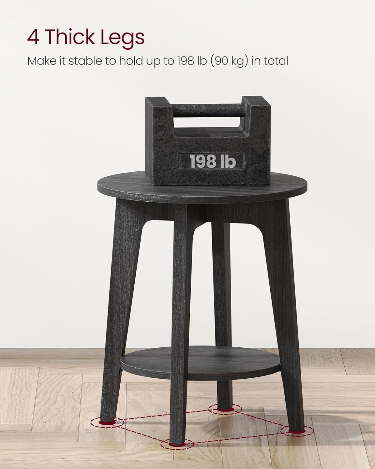 Round Black Side Table with Shelf, Small 2-Tier End Table for Living Room