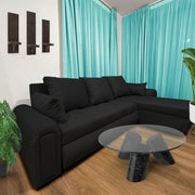 Convertible L Shape Sofa Bed with Storage – Velvet Sleeper Couch Black