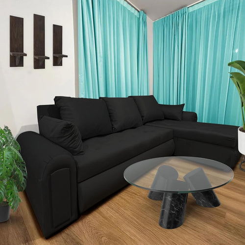 Convertible L Shape Sofa Bed with Storage – Velvet Sleeper Couch Black