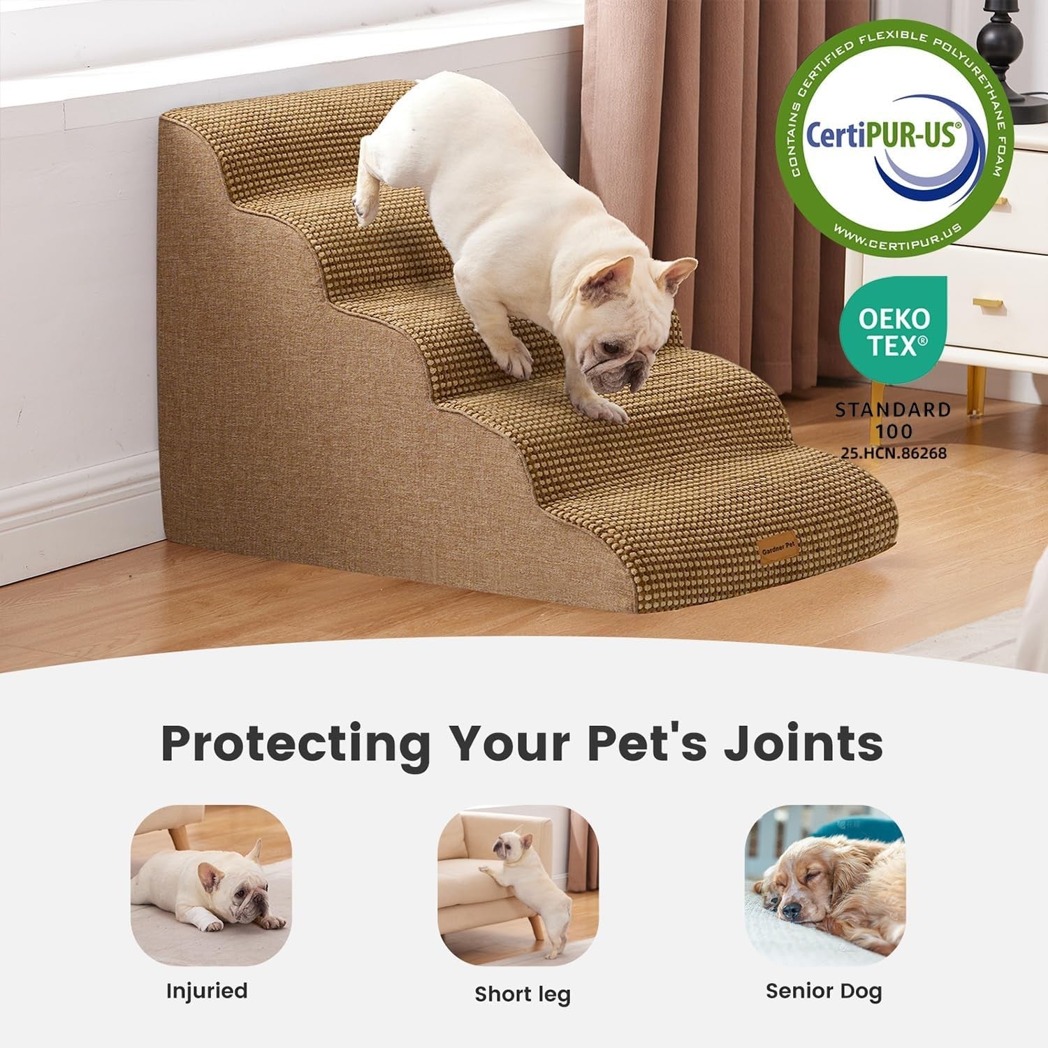 5 Step Dog Stairs Pet Ramp for Bed Sofa Non Slip Washable Brown