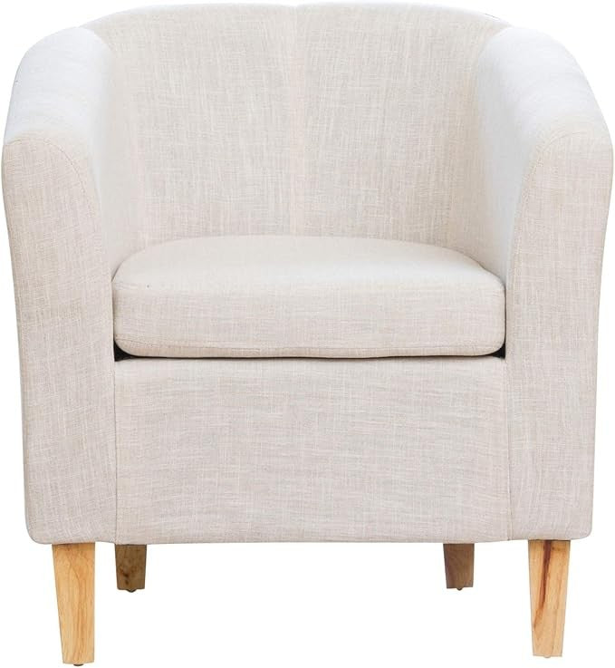 Beige Hessian Fabric Tub Chair 68cm Wide Pine Legs Armchair