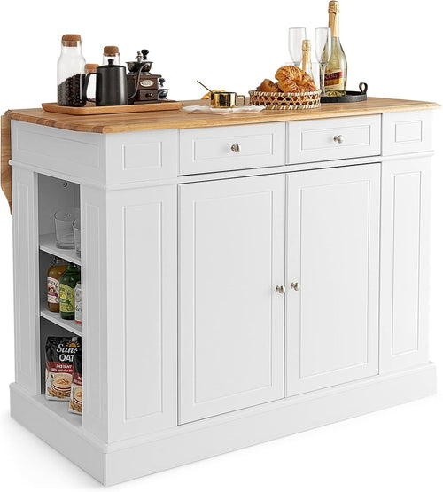 Extendable Kitchen Island Cart with Adjustable Shelves, Drawers & Side Racks.