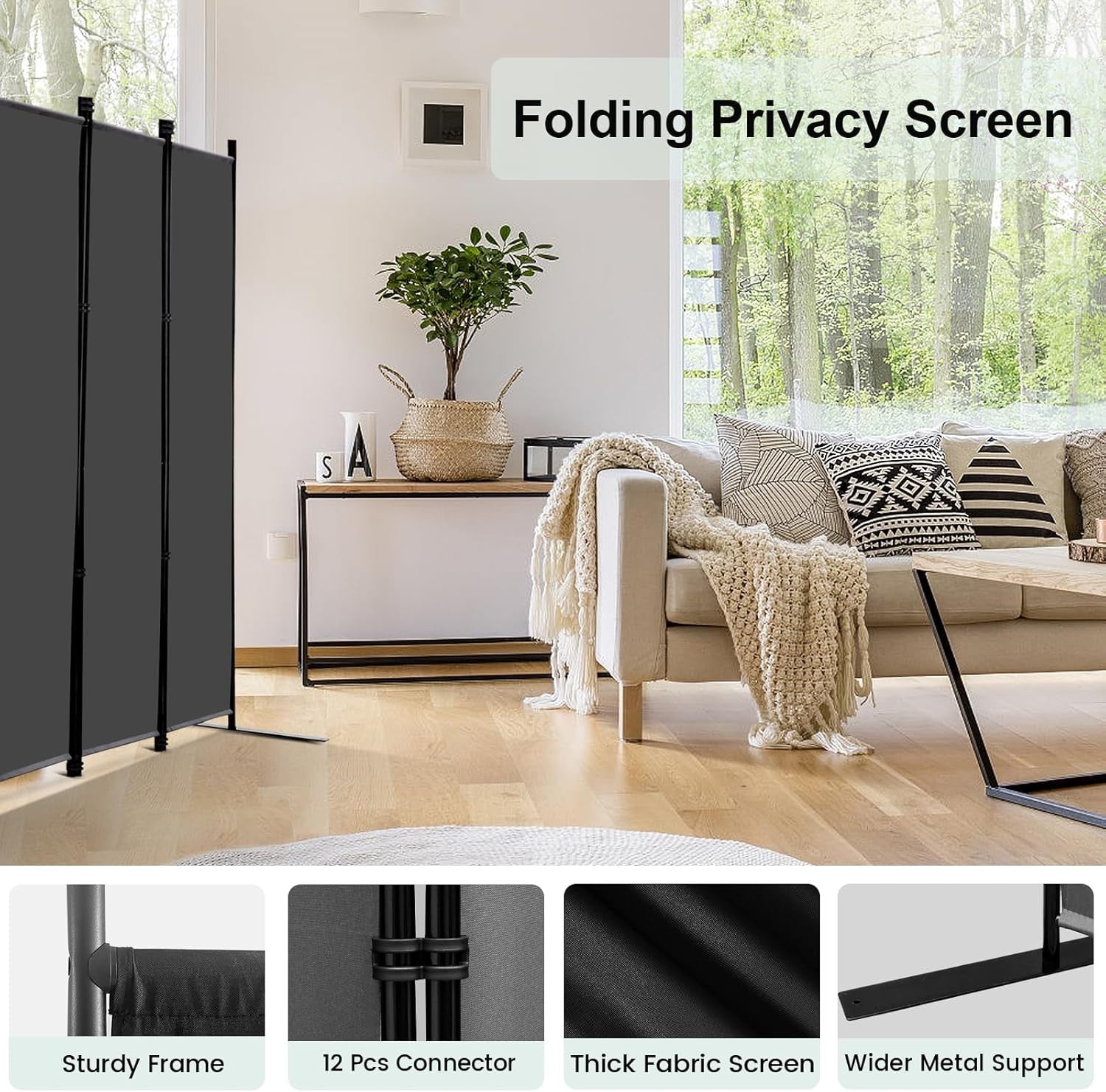 4 Panel Room Divider Screen Freestanding Privacy Partition 203x183cm Grey