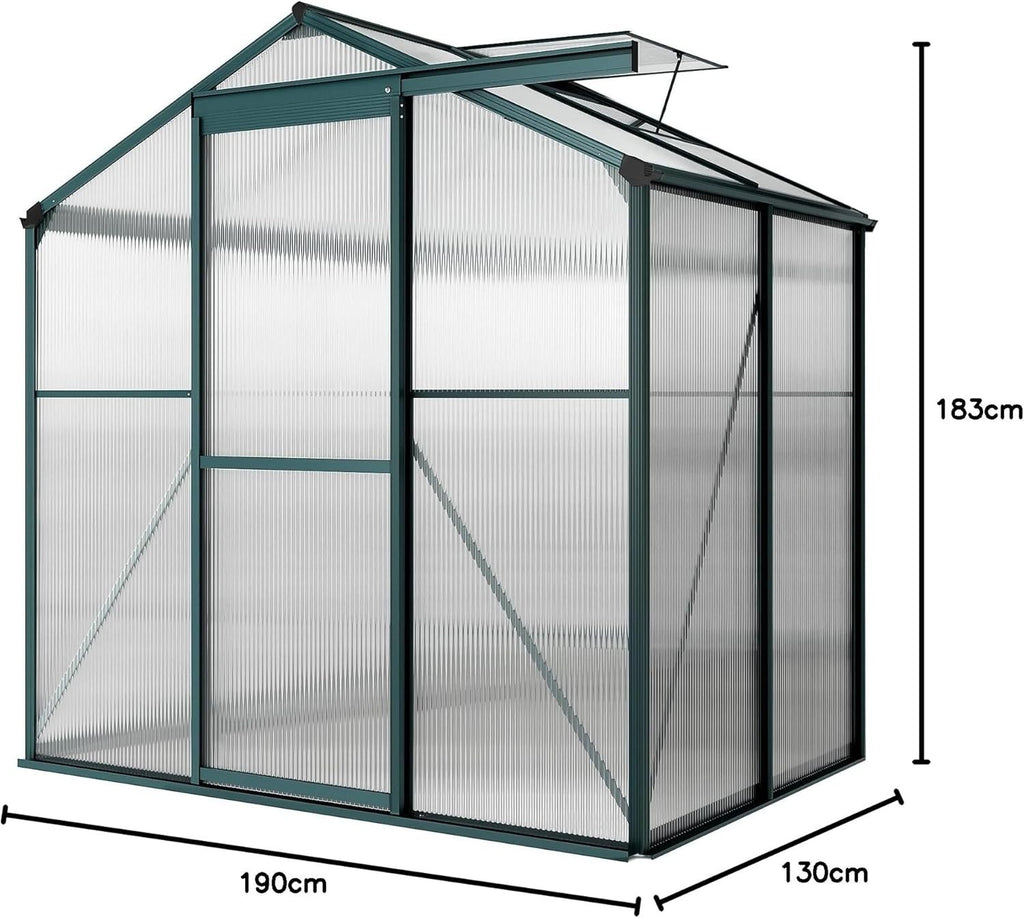 4x6ft Polycarbonate Greenhouse | Aluminium Frame Walk-In Grow Tent