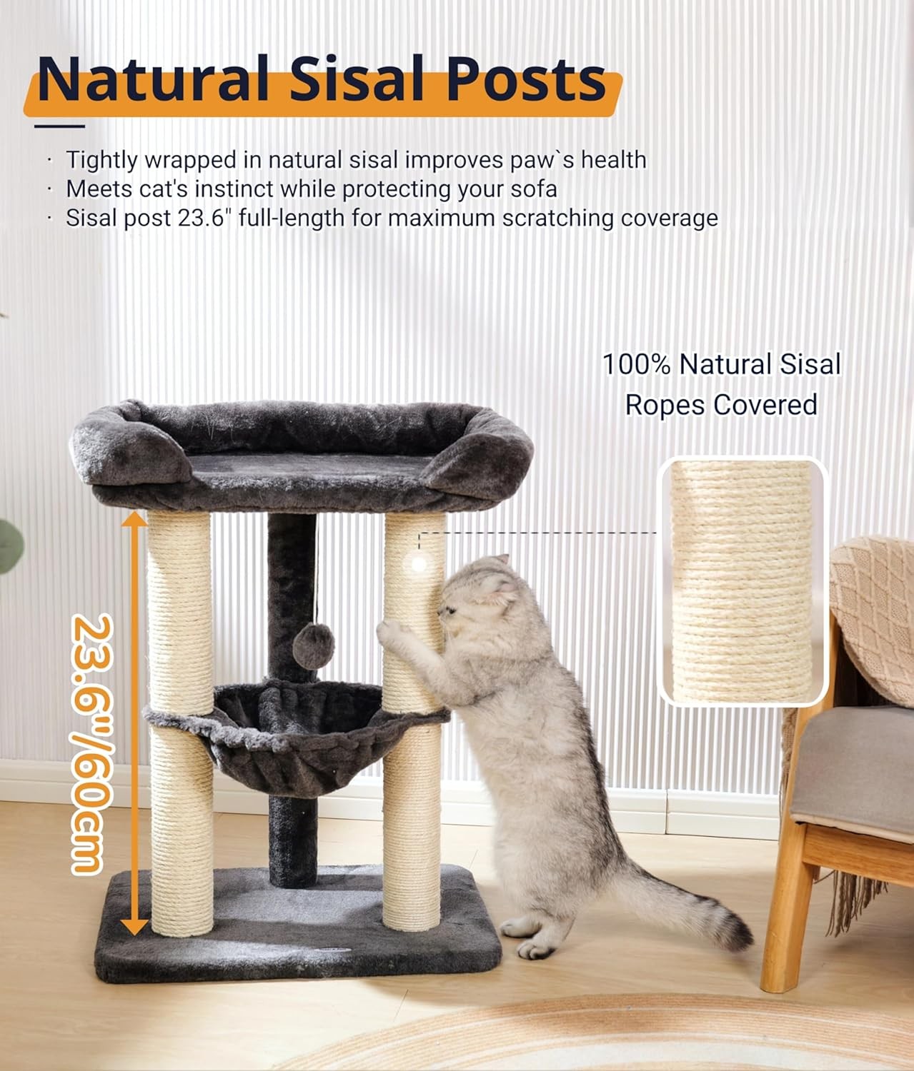 71cm Cat Tree Tower Large Bed Hammock Sisal Scratching Post Indoor Cats