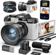 5K 64MP Digital Camera WiFi Flip Screen Vlogging Camera 64GB White