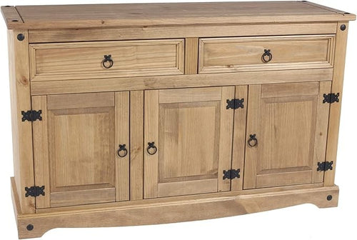 Solid Pine Sideboard Cabinet with 3 Doors & 2 Drawers, Rustic Wooden Storage