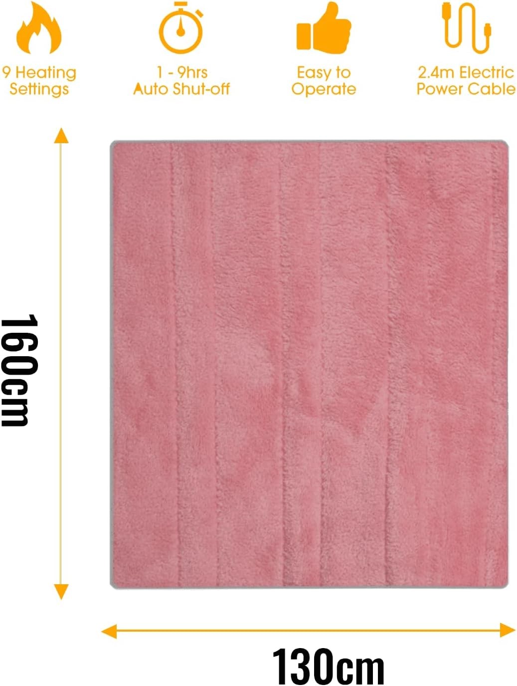 Electric Heated Throw Blanket 160x130cm Fleece 9 Heat Washable