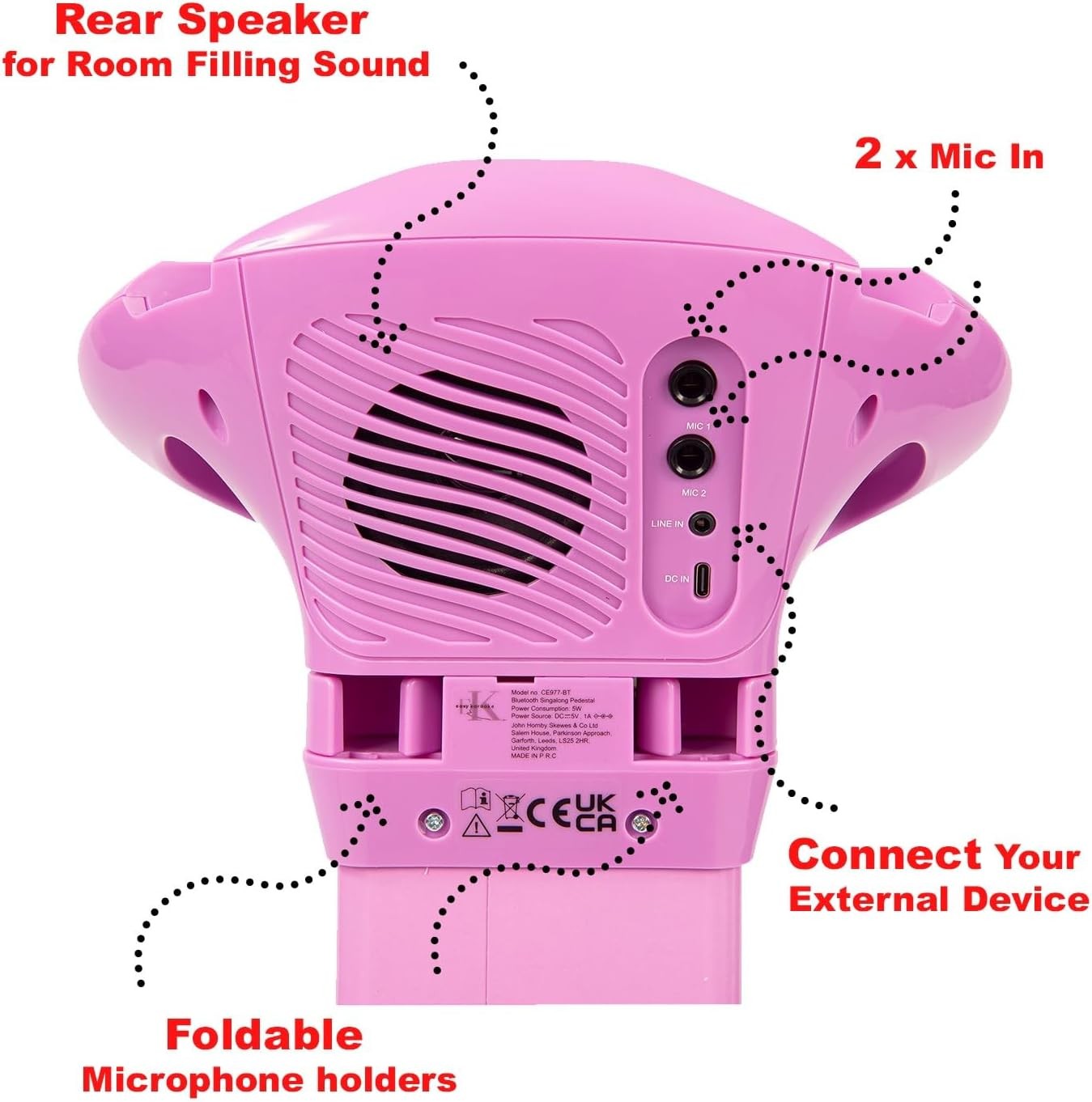 Pink Kids Karaoke Machine with Stand 2 Bluetooth Mics Record