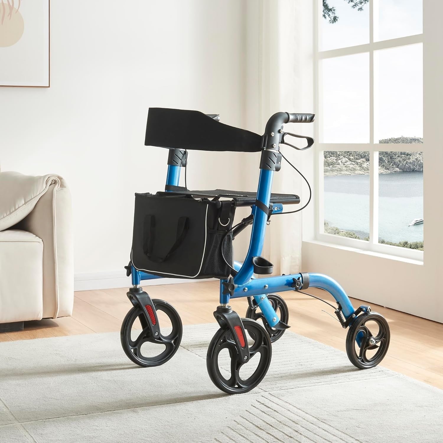 Lightweight Folding Rollator Walker with Seat Lockable 20cm Wheels