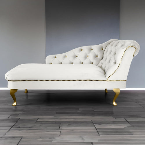 Velvet Chaise Lounge Right Hand Tufted Accent Sofa Cream Chair Bedroom 133cm