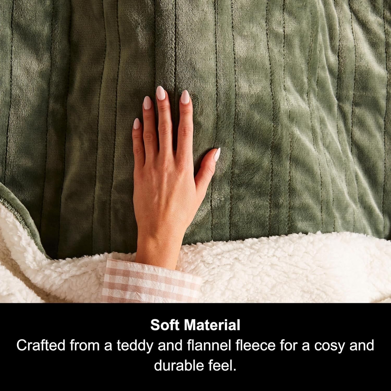 Electric Heated Throw Green Blanket 160x130cm Teddy Fleece 9 Heat Auto Shut Off