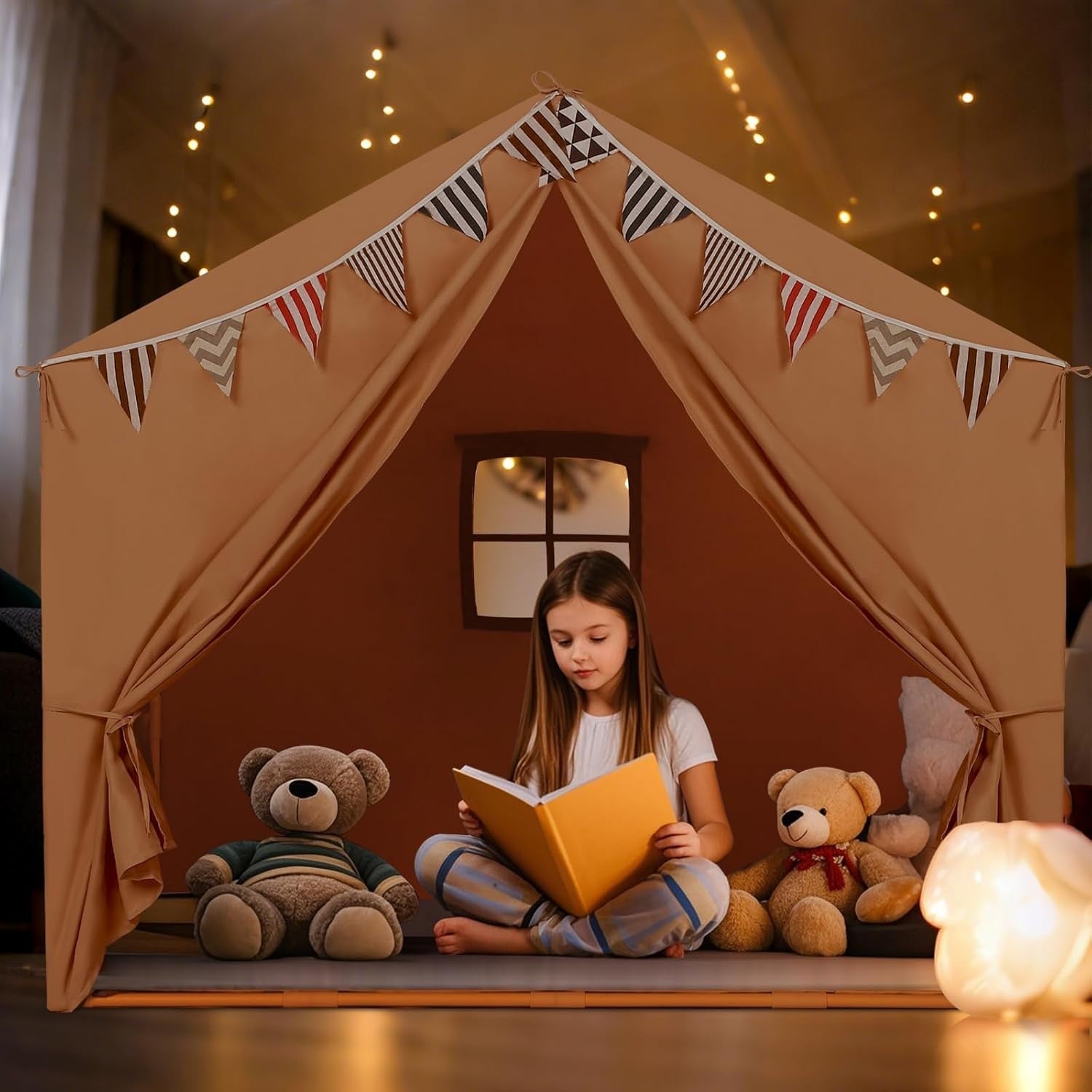 Large Kids Play Tent Indoor Outdoor Castle Bed Playhouse Brown