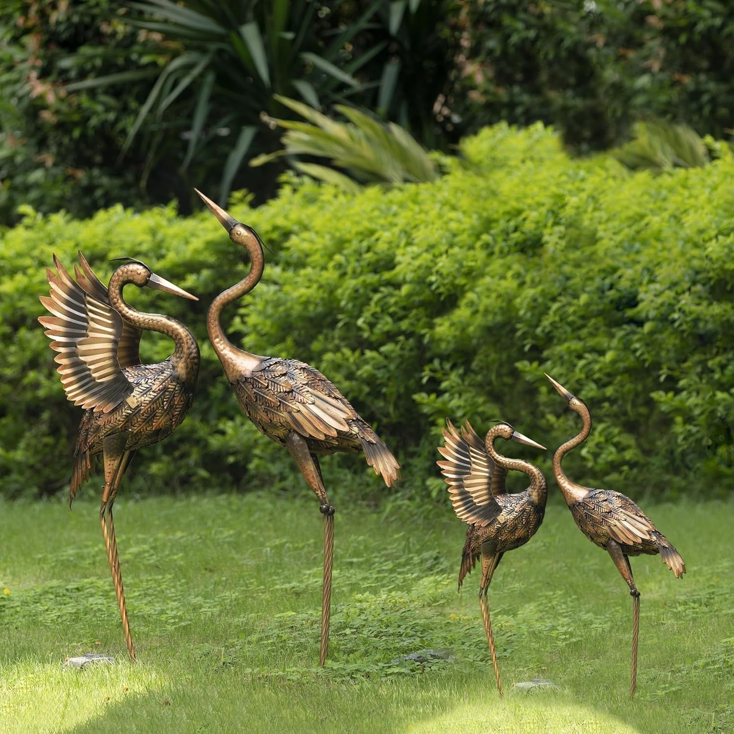 Brass Metal Crane Garden Statues Pair 26in Heron Yard Art Outdoor Lawn Décor