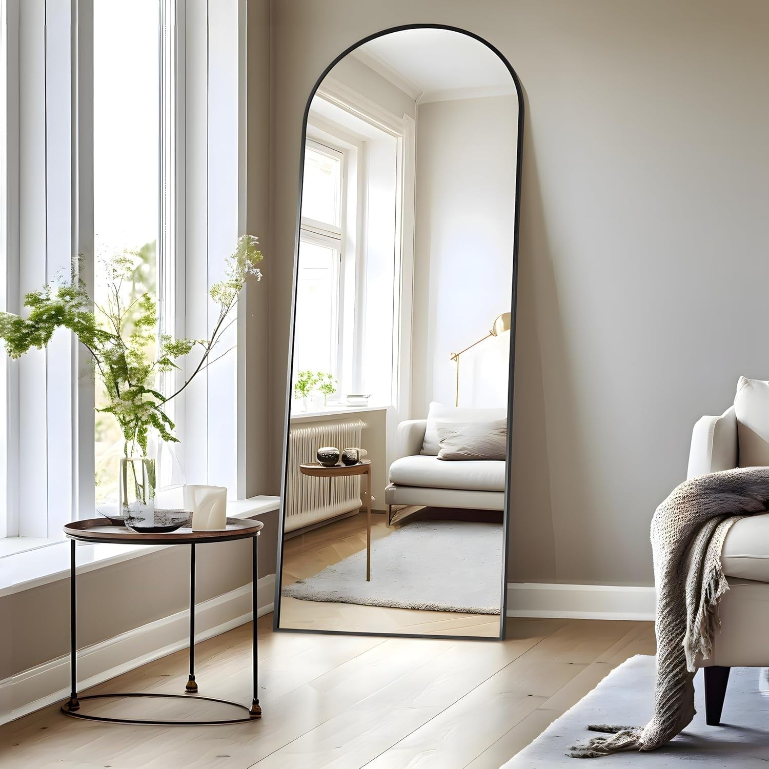 Full Length Arch Mirror 179x65cm Black Frame Wall Leaning Floor Mirror