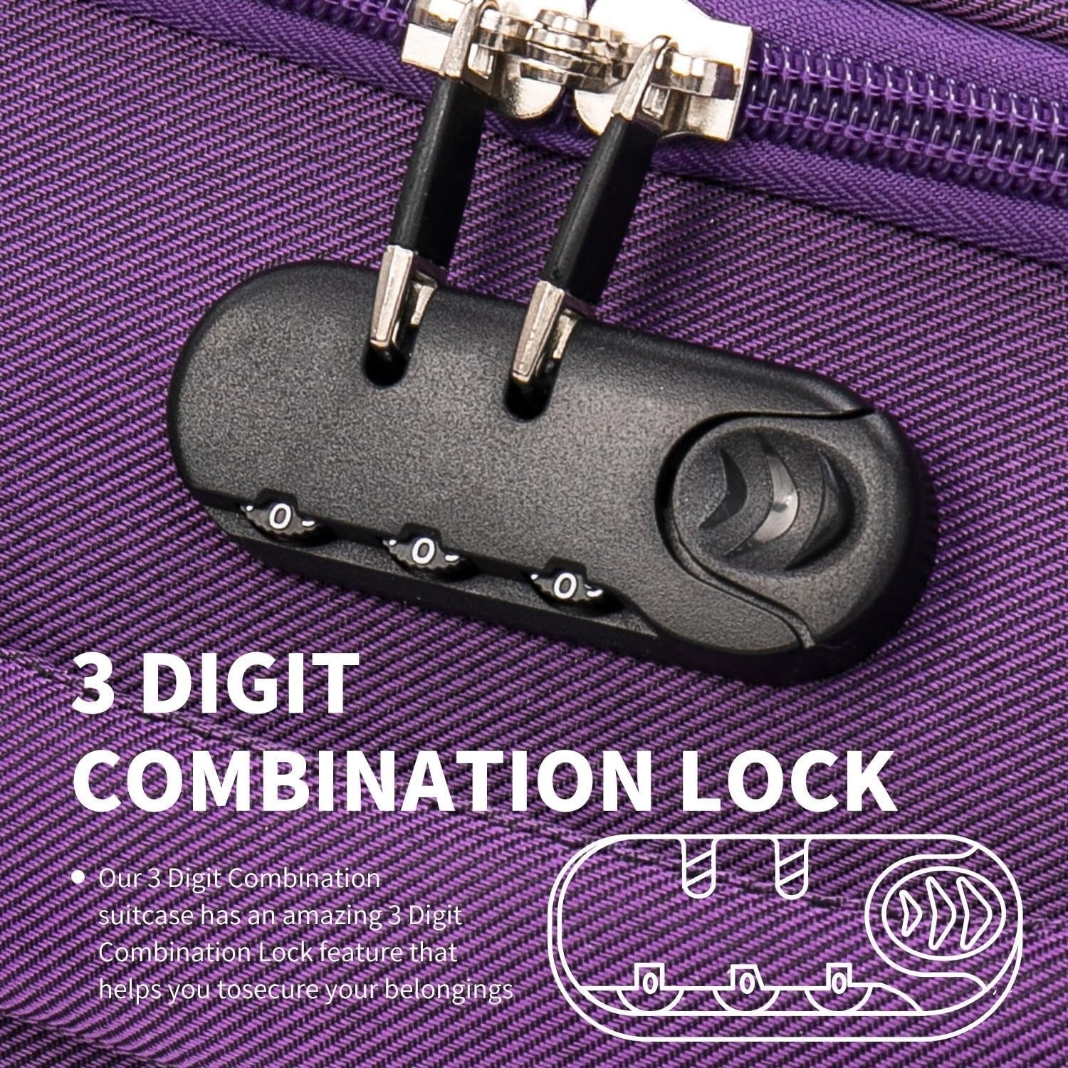 32” Extra Large Lightweight Expandable 4 Wheel Travel Suitcase Lock Purple