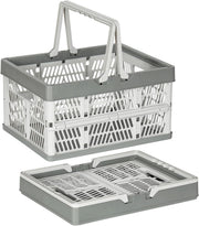 2 Pack 30L Folding Plastic Storage Crates Stackable Collapsible Grey