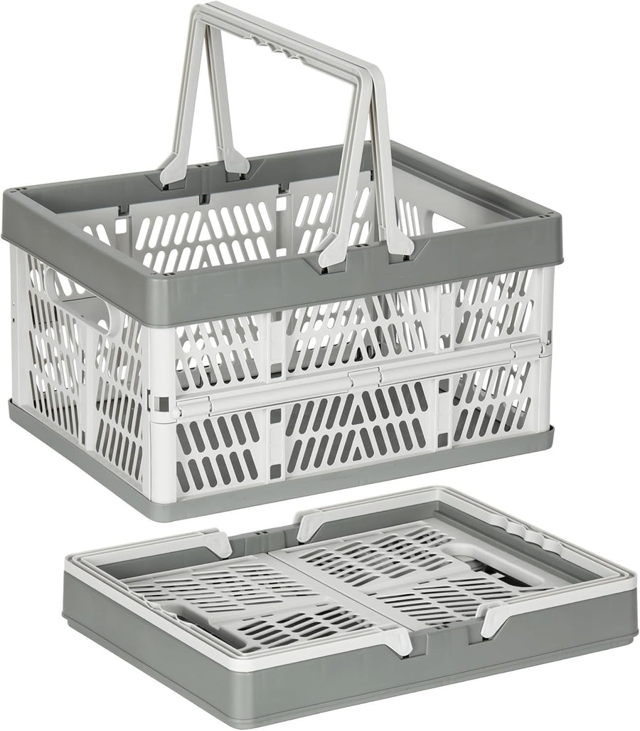 2 Pack 30L Folding Plastic Storage Crates Stackable Collapsible Grey