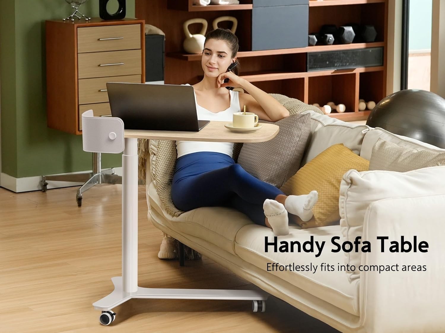 Mobile Standing Desk on Wheels Adjustable Pneumatic Overbed Laptop Table