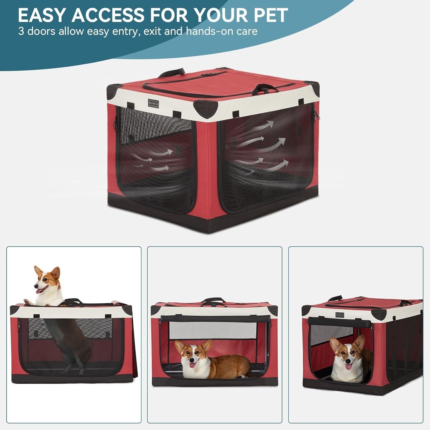 Pop Up Soft Dog Crate Red – Foldable Travel Kennel for Medium & Large Pets