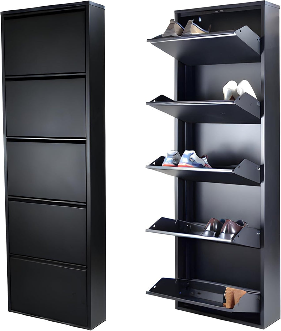 Slim 5-Tier Wall Mounted Shoe Cabinet – Tall Narrow Metal Storage Unit