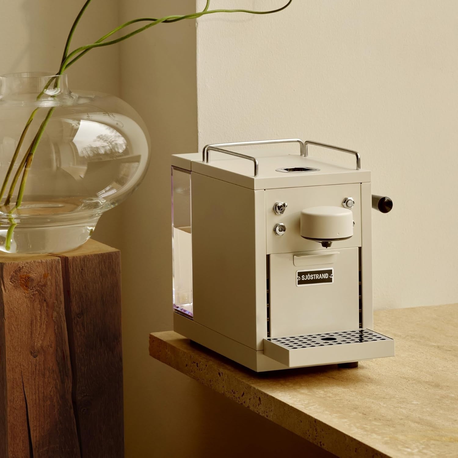 Stainless Steel Capsule Coffee Machine | 19-Bar Pressure, 1.2L Tank, Beige