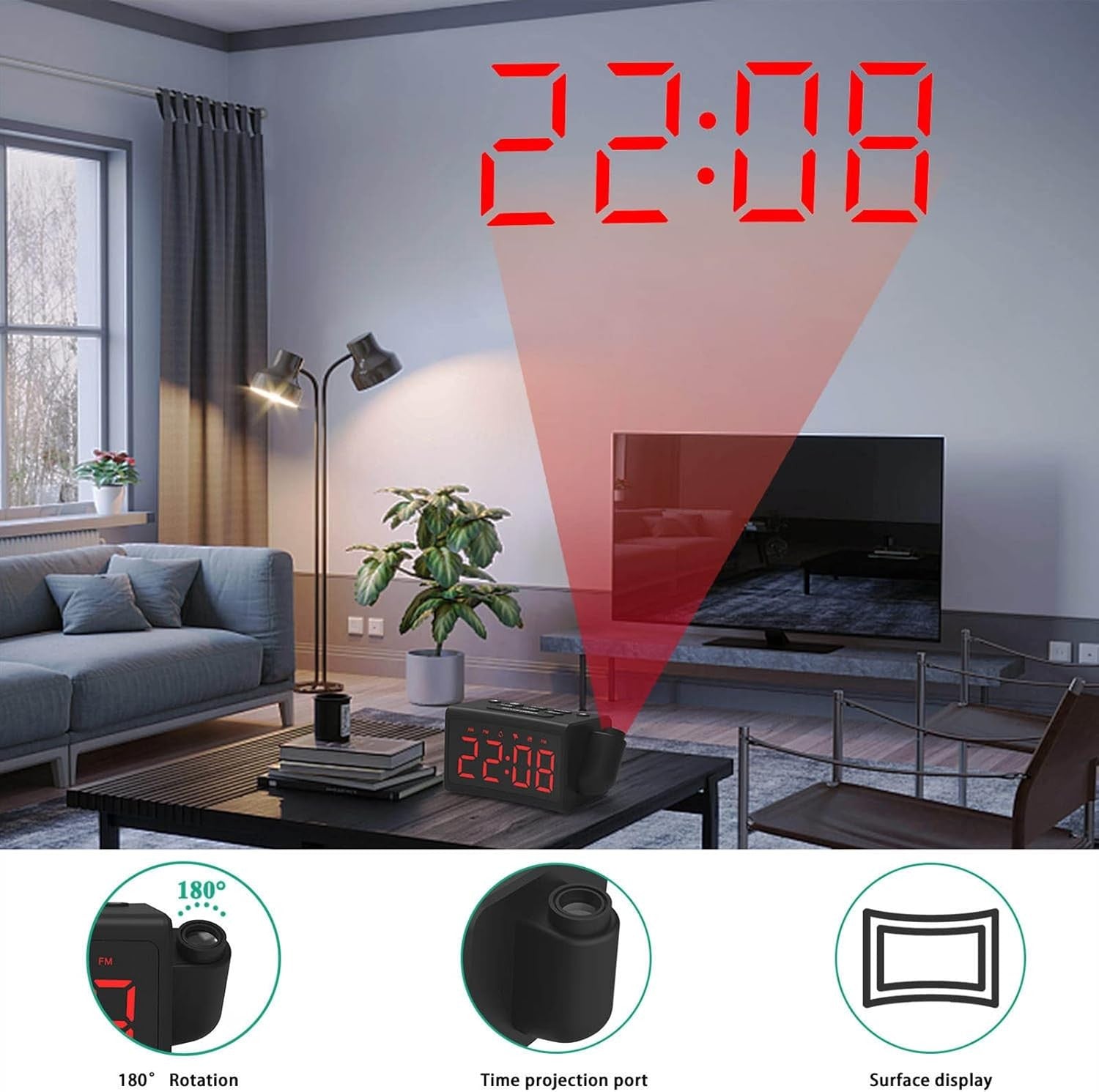 Vibrating Alarm Clock Bed Shaker Projection FM Radio Loud Dual Alarm