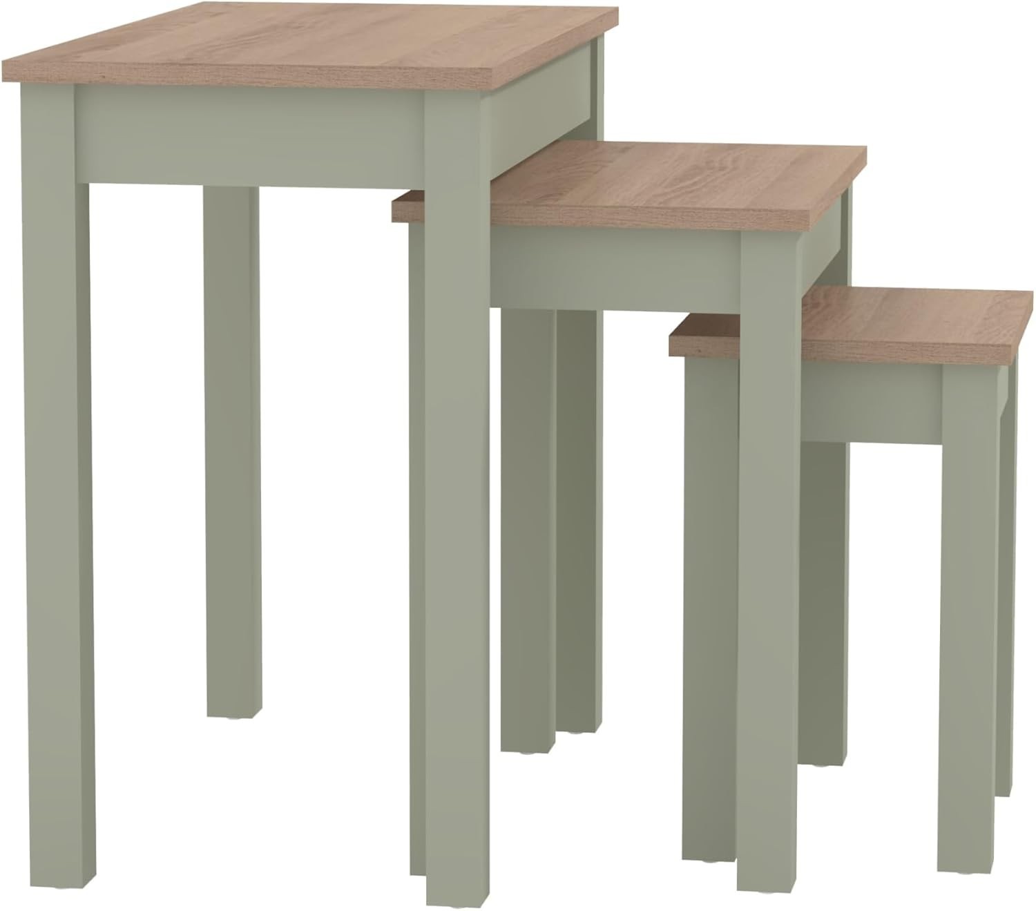 Space-Saving Nesting Coffee Tables Set of 3 Wood Side End Table Sage Green/Oak
