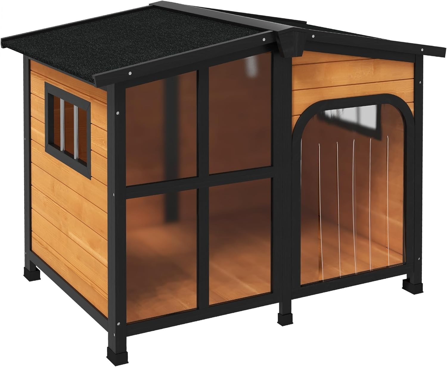 Large Wooden Outdoor Dog Kennel with Roof, Windows & Removable Floor