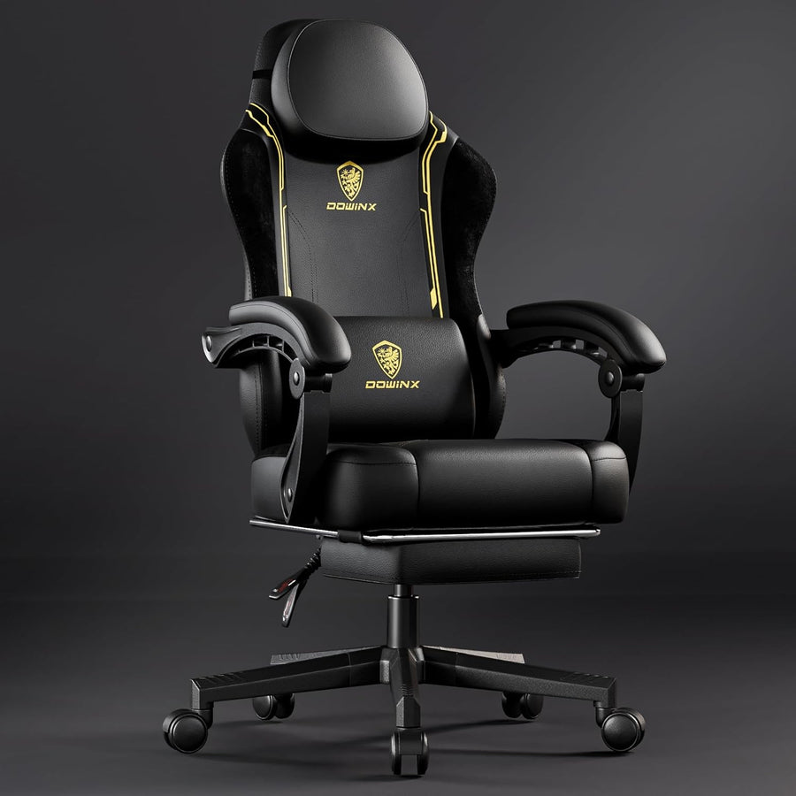 200kg Heavy Duty Gaming Chair Yellow w/ Massage Lumbar Support