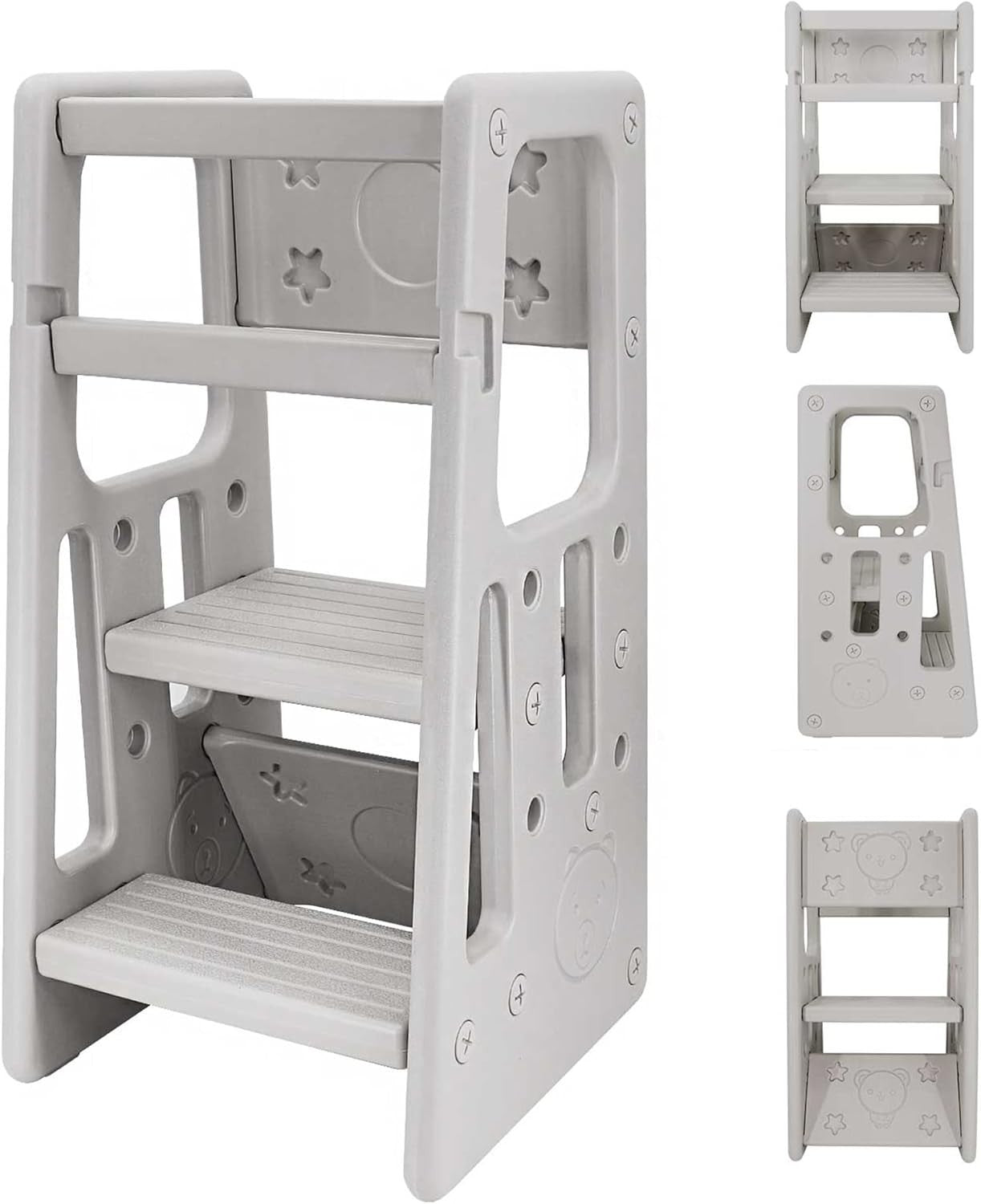 Adjustable Kids Step Stool with Safety Rail, Non-Toxic Durable Kitchen Helper