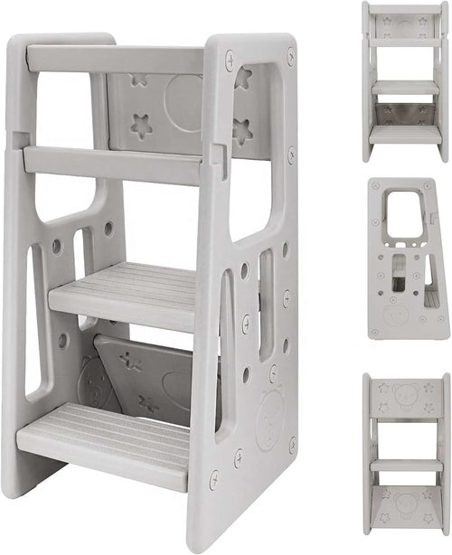 Adjustable Kids Step Stool with Safety Rail, Non-Toxic Durable Kitchen Helper