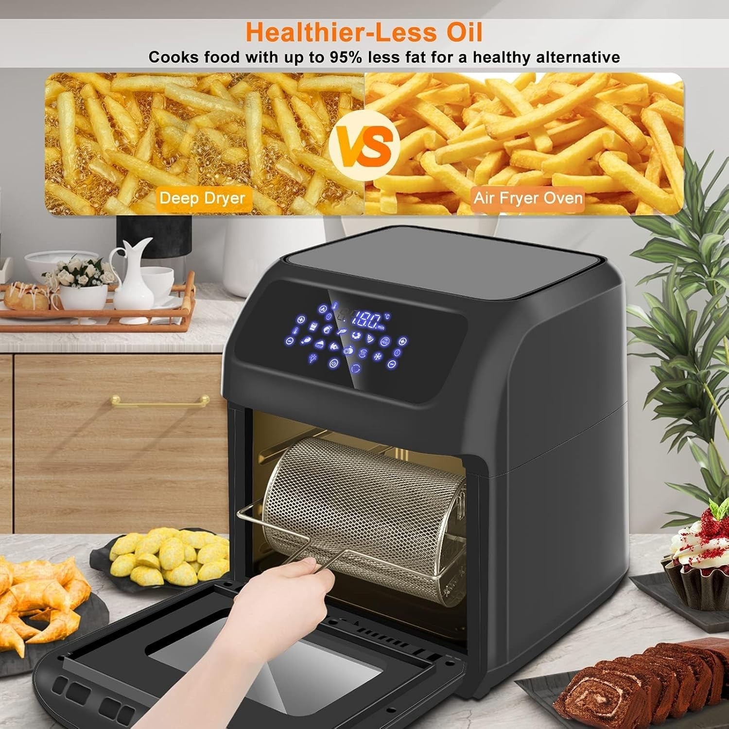 12L Digital Air Fryer Oven with Rotisserie, Dehydrator, 90-min Timer