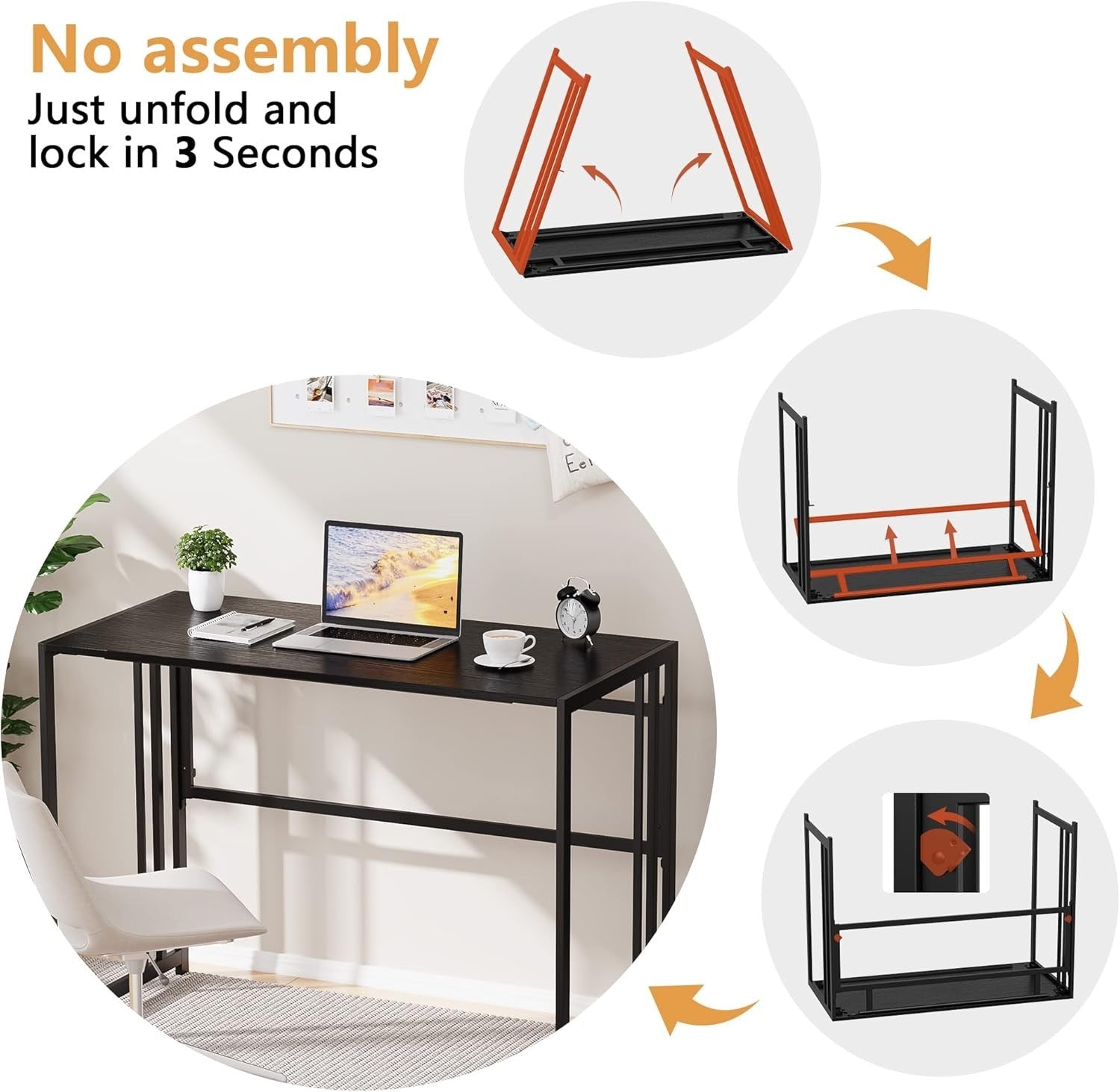 Folding Computer Desk 100x50cm No Assembly Writing Study Table Black