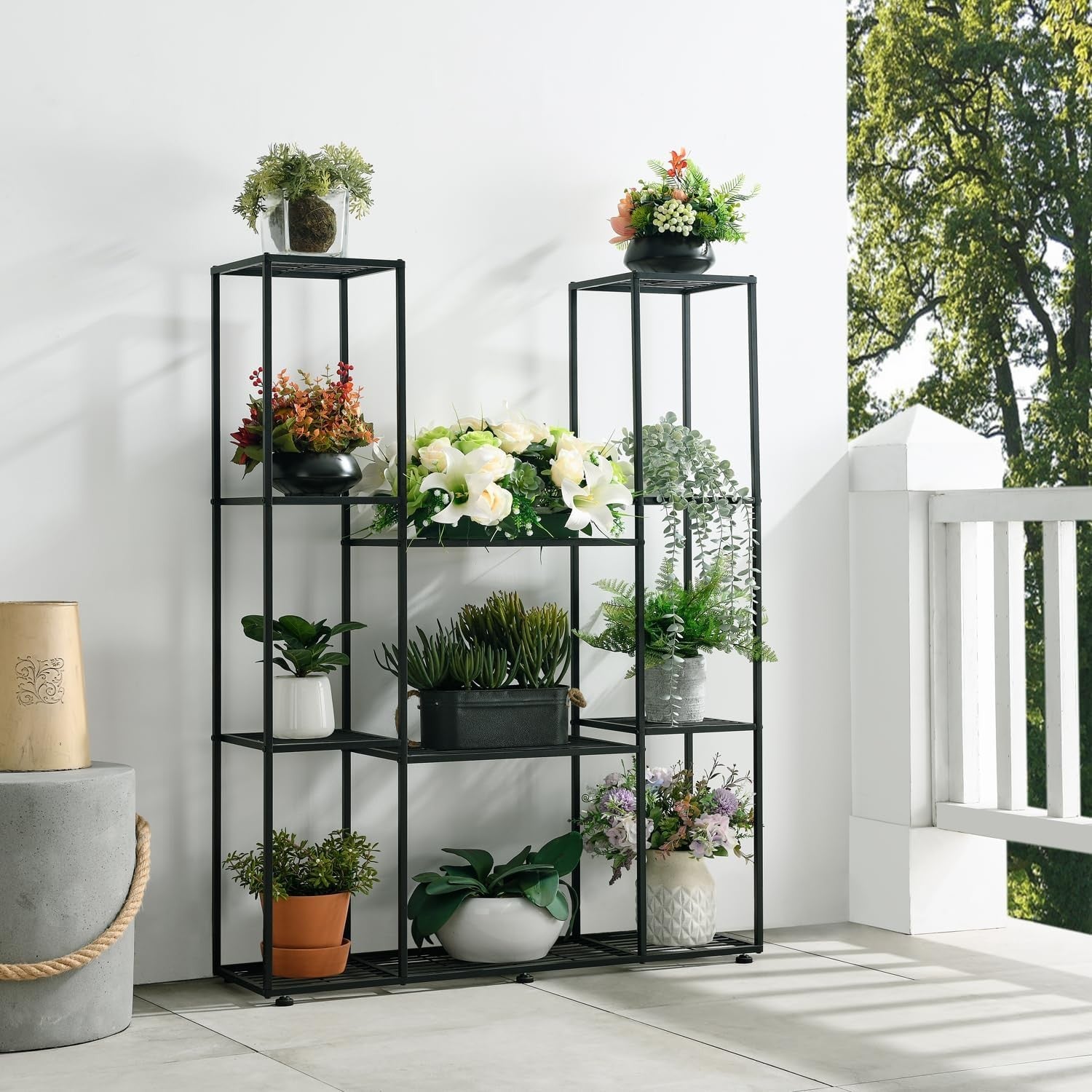 4 Tier Tall Metal Plant Stand Indoor Outdoor Flower Shelf Display Rack Black