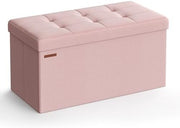 Jelly Pink Folding Ottoman Bench 76cm Linen Storage Seat Footstool 89L Box