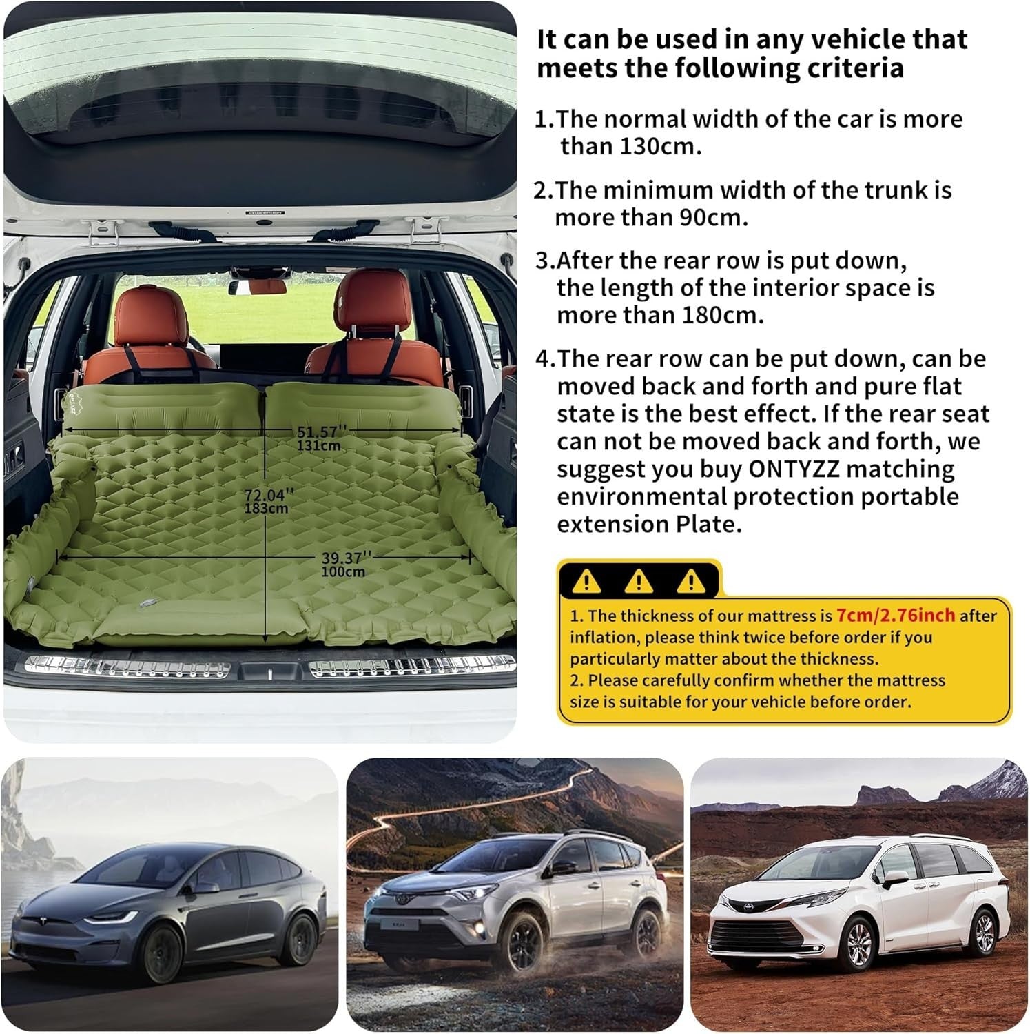 2-Person Car Air Mattress SUV Inflatable Bed Camping Travel Mat 183x131x7cm