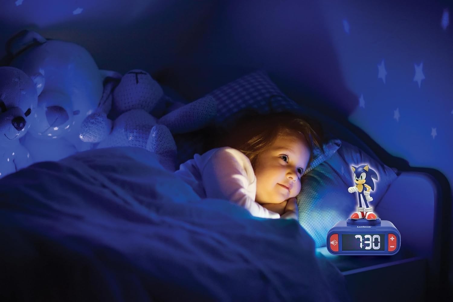 Kids Blue Hedgehog Alarm Clock Night Light LCD Snooze Sound Effects