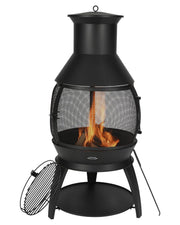 Outdoor Wood Burning Chiminea Fire Pit with Grill Mesh & Chimney Patio Heater