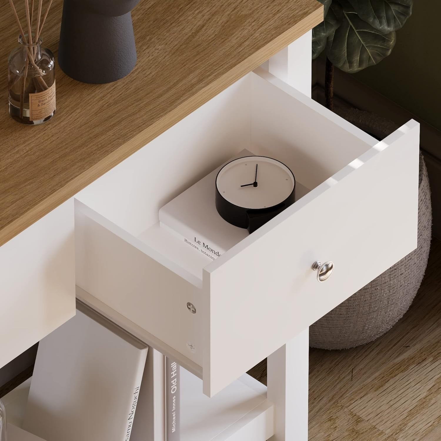 White Console Table with Drawers & Shelf – Slim Hallway Storage Unit
