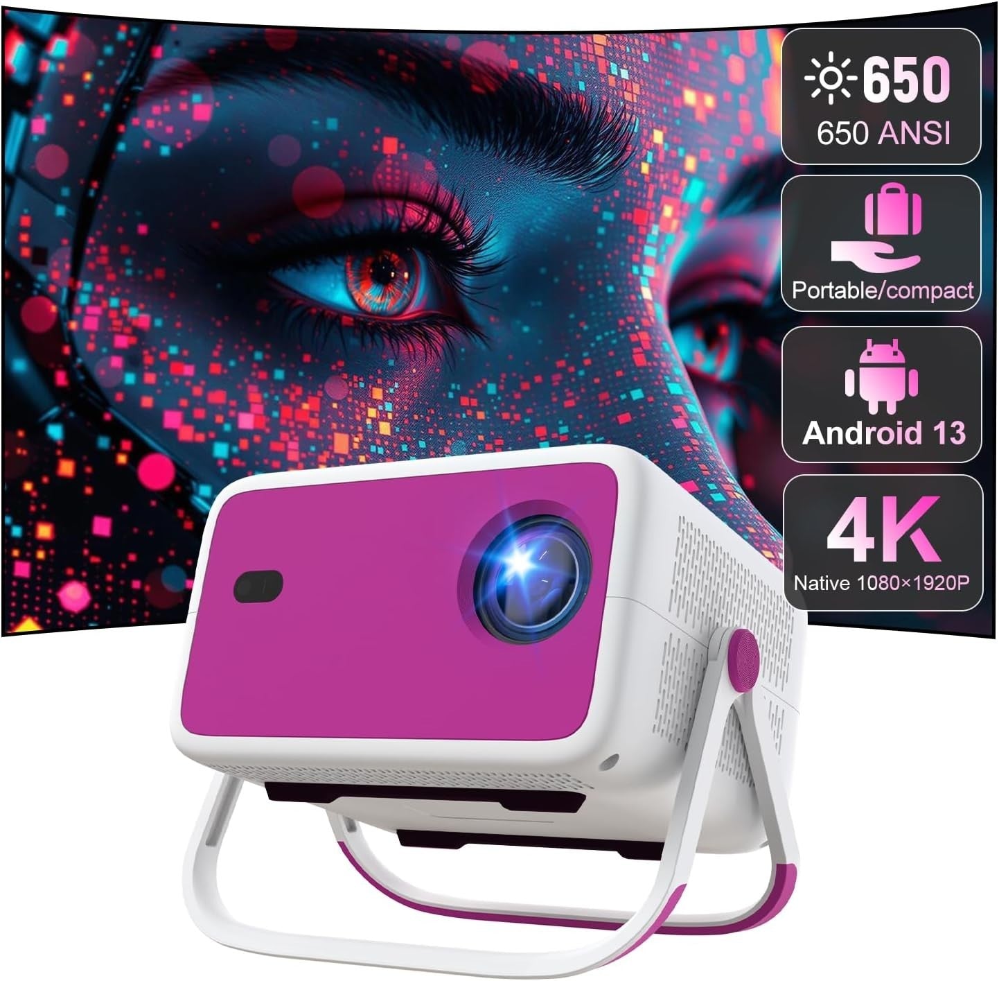 4K 1080P Smart Projector WiFi Bluetooth Auto Keystone Electric Focus