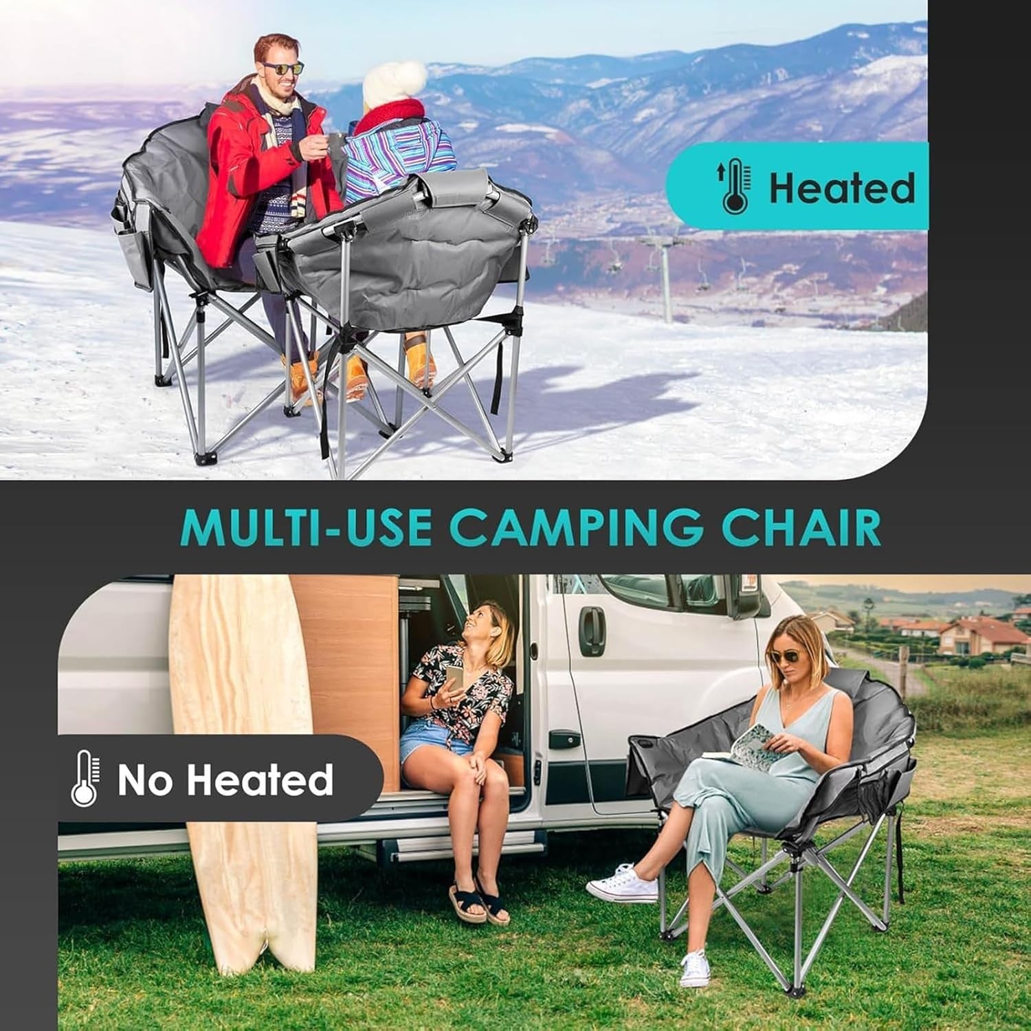 Heated Folding Camping Chair 3-Heat Levels USB Outdoor Warm Seat Hiking