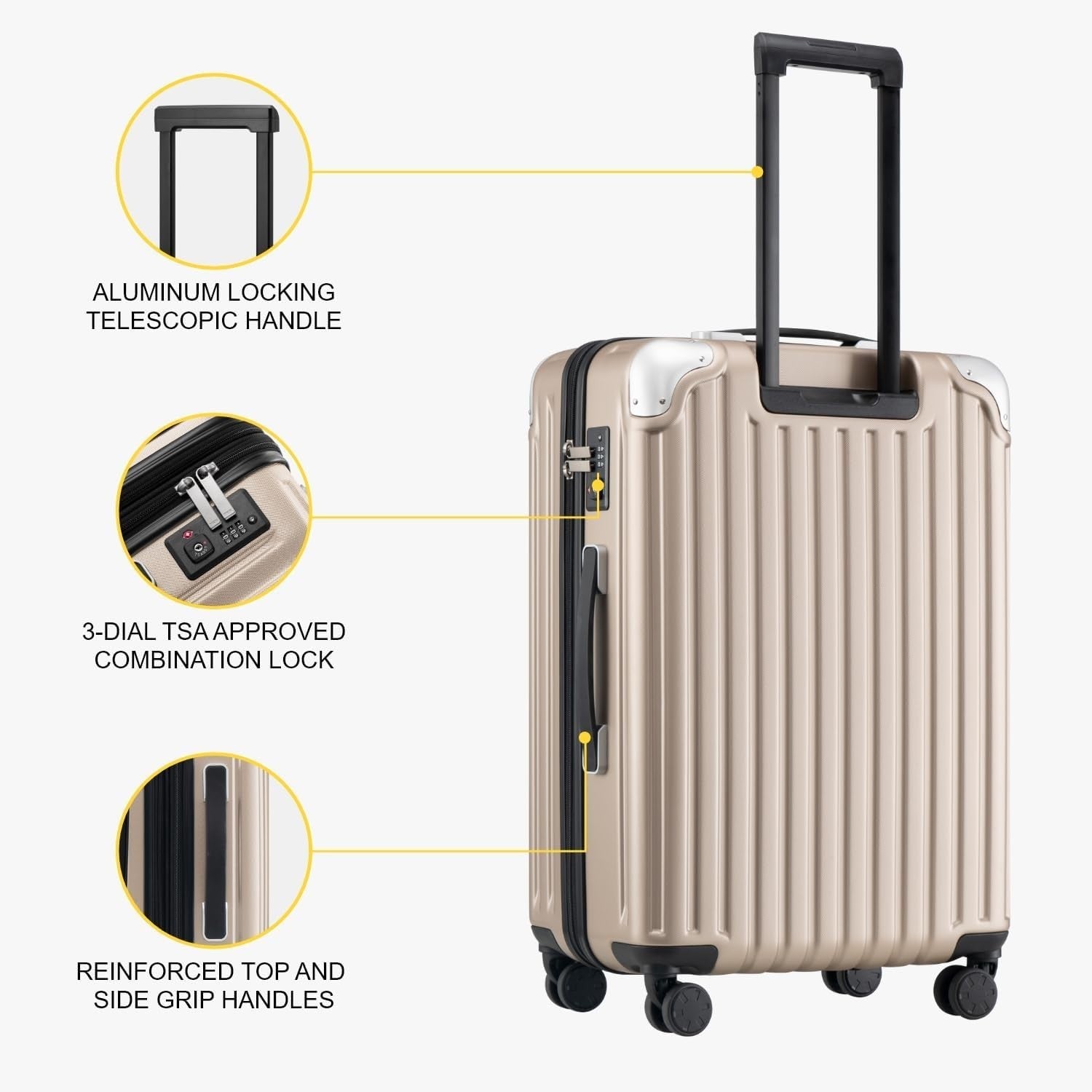 20 Inch Carry On Suitcase Expandable Hardshell Spinner Laptop TSA Lock