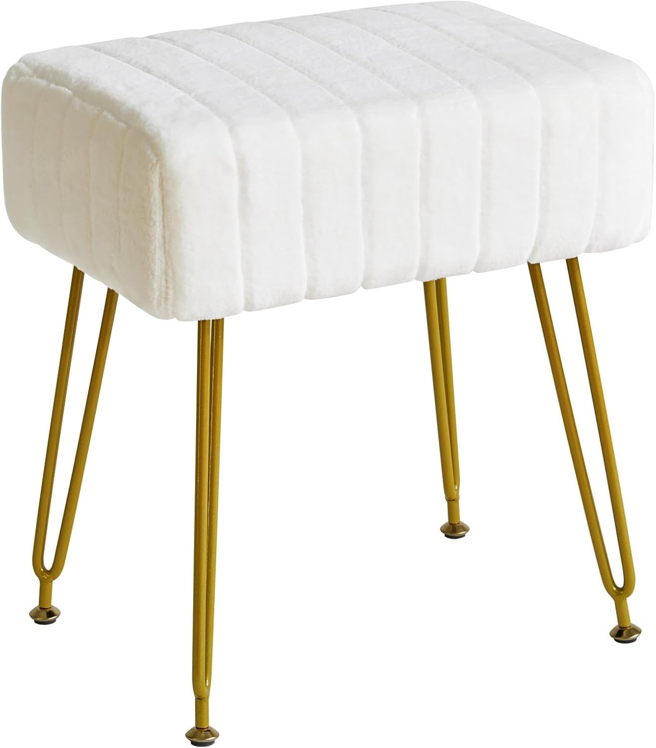 White Velvet Rectangular Footrest Ottoman – Vanity Stool with Gold Legs