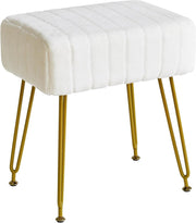 White Velvet Rectangular Footrest Ottoman – Vanity Stool with Gold Legs