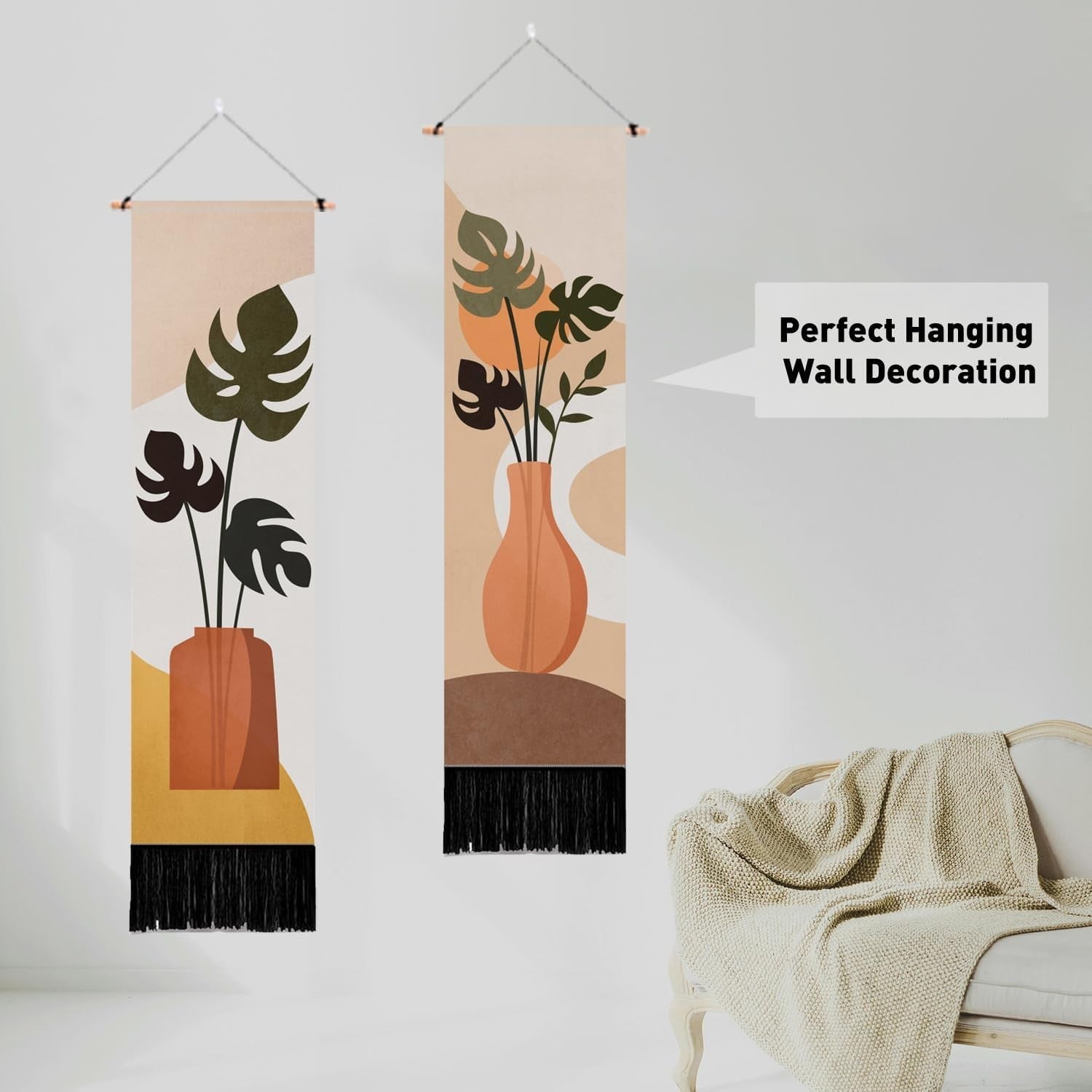 2-Pack Boho Leaves Tapestry 52"x13" Vertical Wall Decor