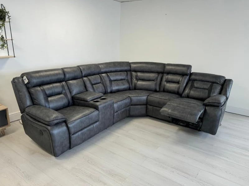 Luxury Grey Leather Electric Recliner Corner Sofa w/ Cupholders & USB